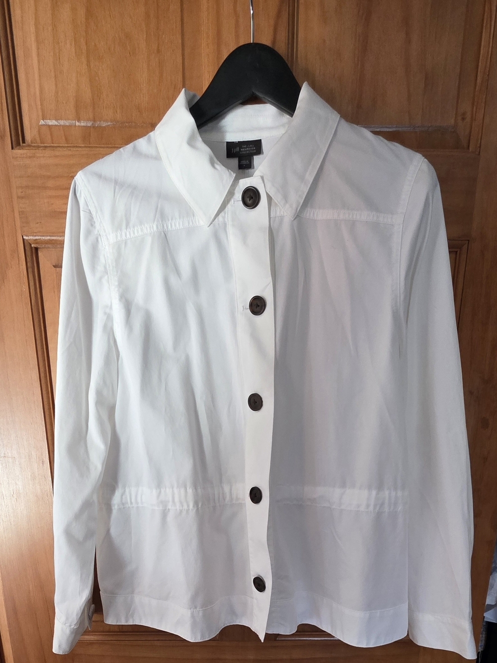 J.Jill Wearever Drawcord Jacket White L Tencel Cotton Lightweight $119